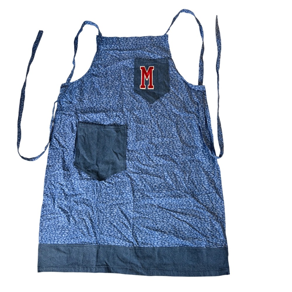 Kids Apron Chef Kitchen Cooking Baking Art Smock Crafting M Initial Blue Handsew